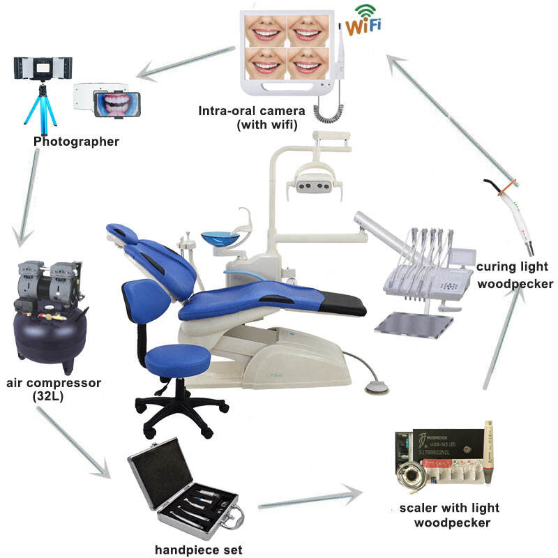 Cheap dental chairs unit price with Air compressor dental equipment Accessories set for sale manufacture