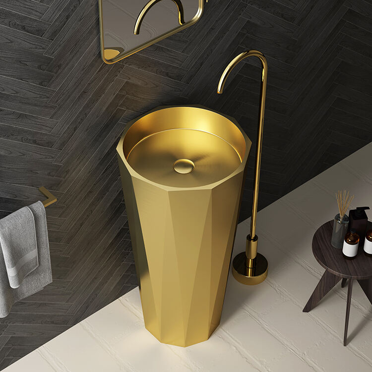 Luxury Basin Decorative Lavabo Middle East Gold Stainless Steel 304 Pedestal Sink supplier