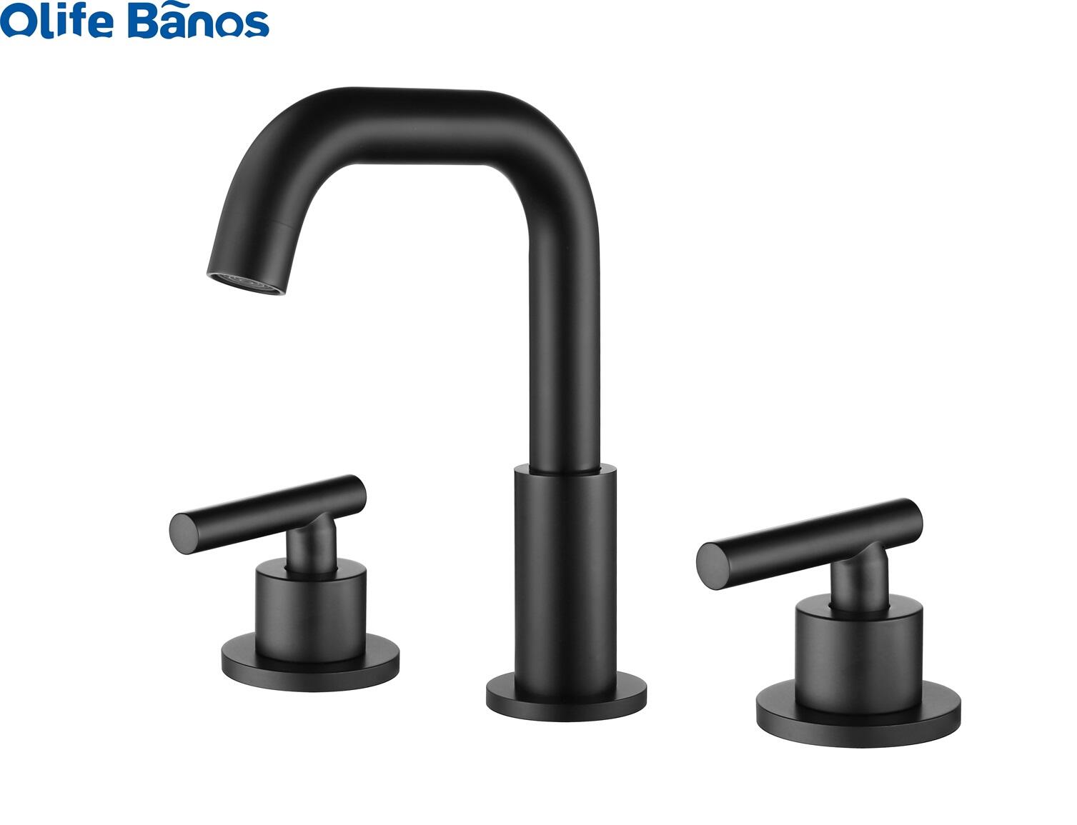 2 Handle Widespread Bathroom Faucets Matte Black with Valve and Pop-Up Drain Assembly Black 8 Inches 3 Hole Bathroom Faucet supplier