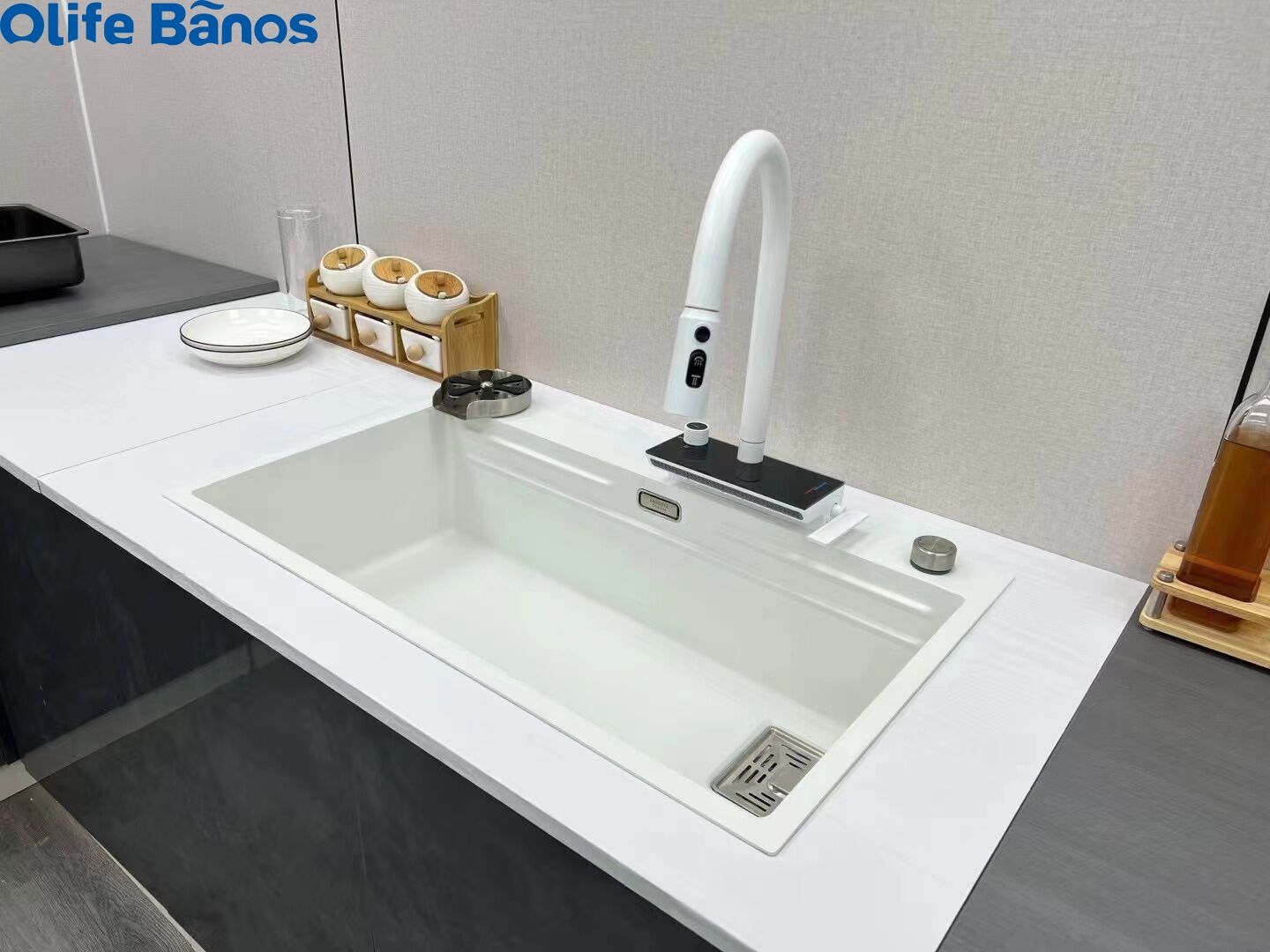 White Nano  Stainless Steel Sink Water Power Generation Waterfall Rain Dance Faucet Kitchen Sink With Digital Display manufacture