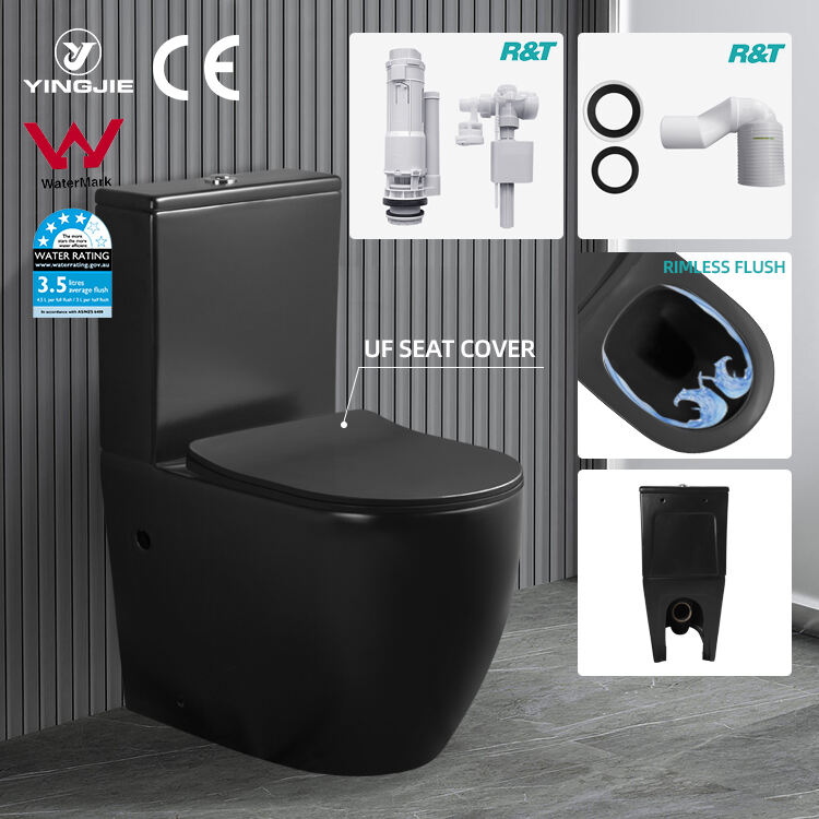 quality watermark soft close wc toilet seat cover & accessories p trap matte black color ceramic bathroom toilets