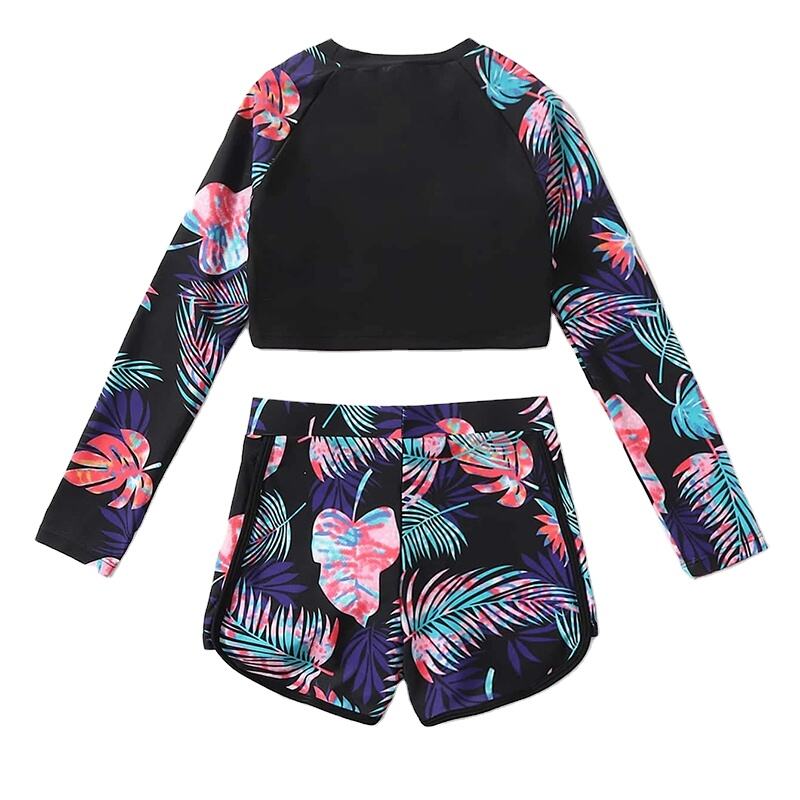 Bright Floral Print Rash Guard Bathing Suits For Kids factory