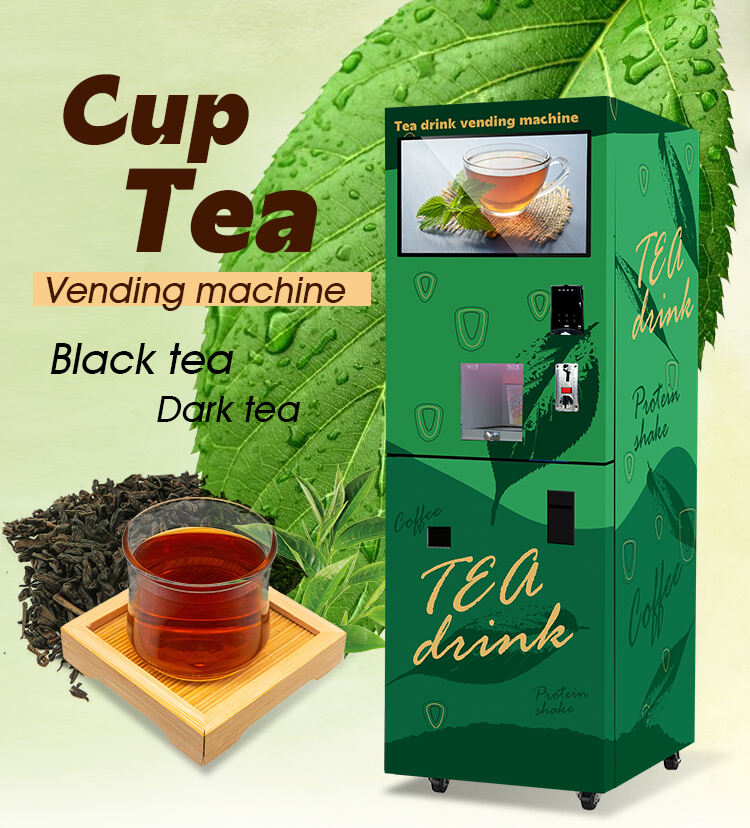 آلة بيع أوراق الشاي الأخضر GS علبة من الفولاذ الكربوني الأسود SDK الأوتوماتيكية بالكامل مع مضخة مياه من الزجاج المقسى وتفاصيل مياه الصنبور