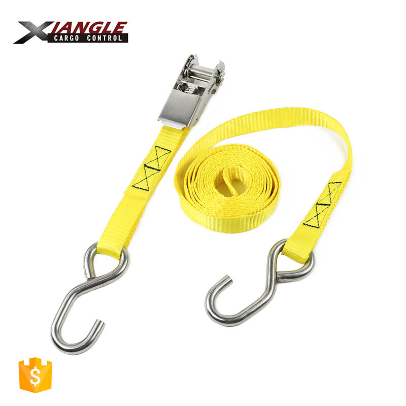 1 inch heavy duty 2.5cm motorcycle S hook tie down 304 stainless steel cargo lashing ratchet straps for car transportation supplier