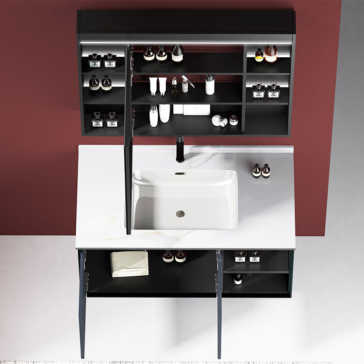 bathroom modern wall vanity cabinet with single sink mirror for hotel supplier