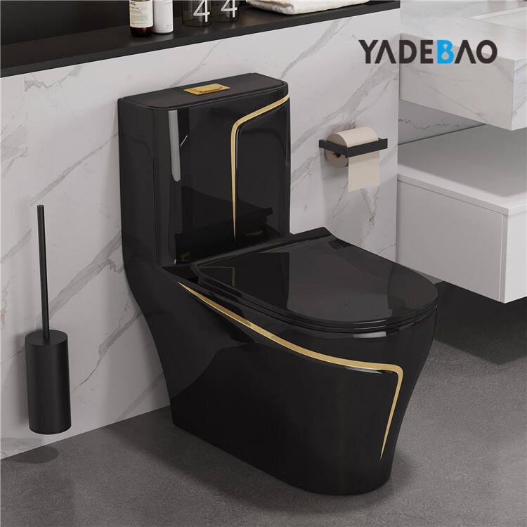 Luxury Sanitary One Piece Commode Black Gold Bathroom Toilet And Basin Floor Mounted Colored Toilet Bowl Black Toilet Set manufacture