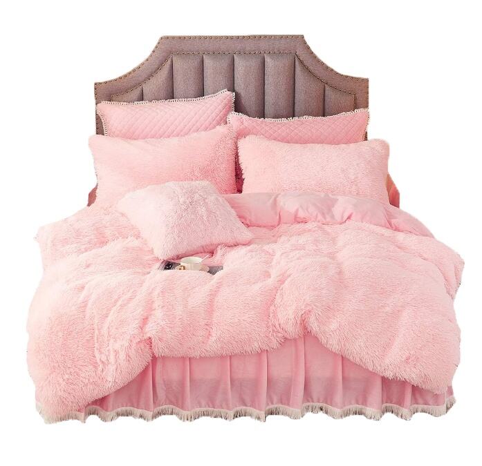 Pink artificial wool bedding Abstract luxury tie dye print soft velvet designer bedding sets