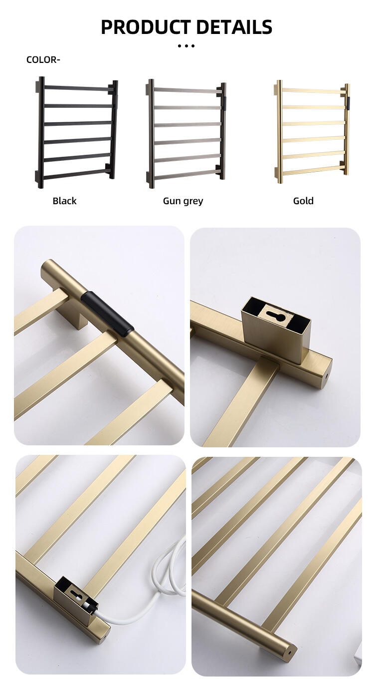 bathroom towel bar black brushed gold heated aluminum dry heating element electric towel rail factory