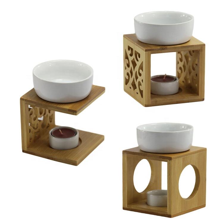 OEM wholesale bamboo wood home decorative fragrance aromatherapy porcelain essential oil Incense burners manufacture