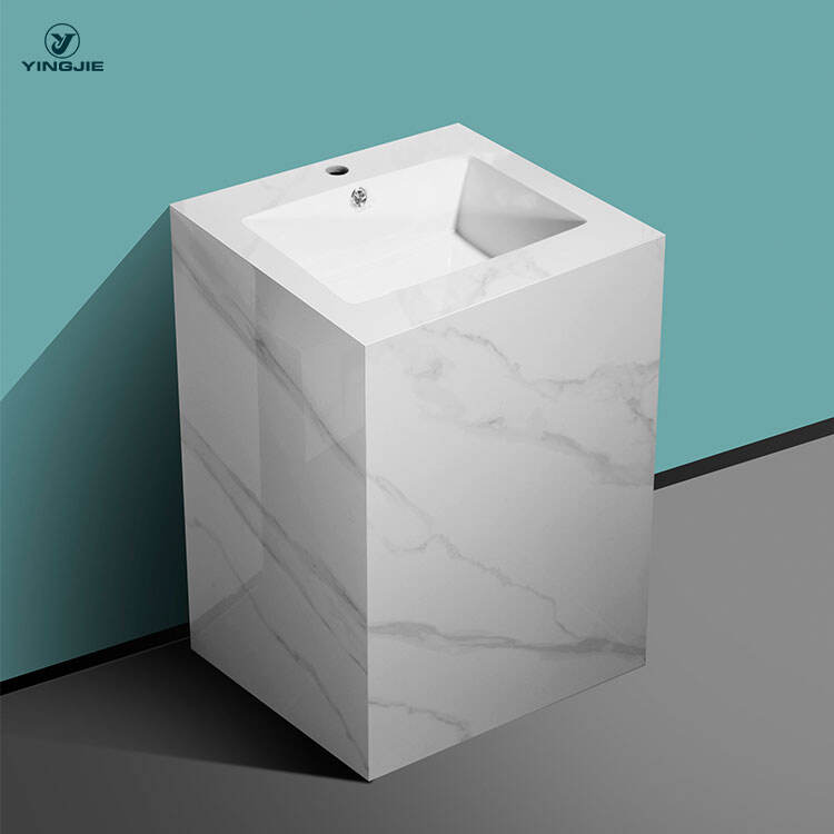 square sintered stone marble pedestal basin washing sink for bathroom supplier