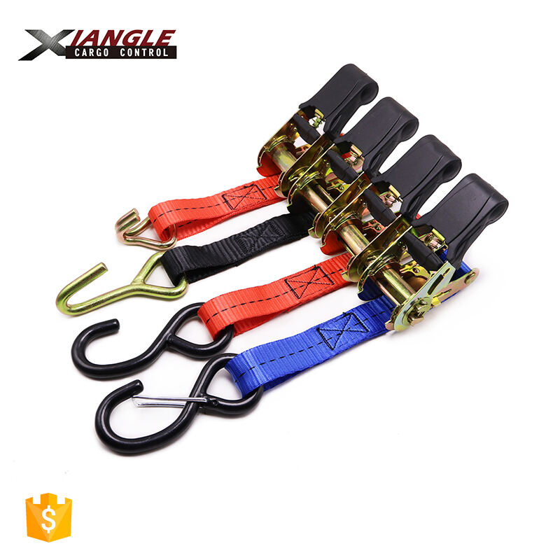 Manufacture product 4pk heavy duty ratchet tie down kit with purple or colorful polyester webbing with 4pcs soft loops details