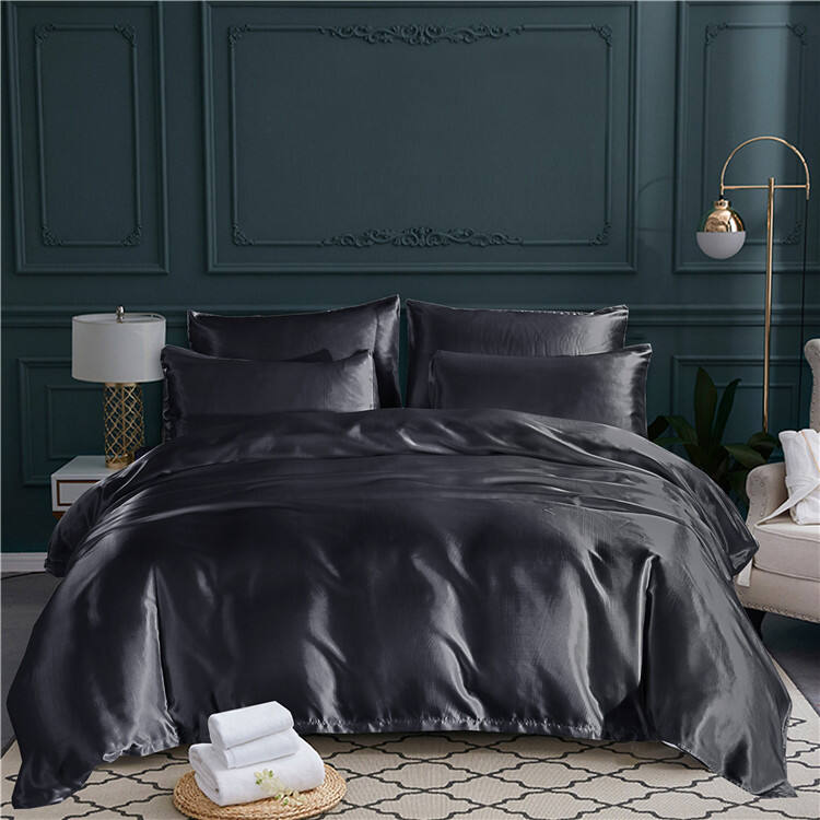 hotel home solid colorful imitated Silk luxury satin 3pcs bedding set details