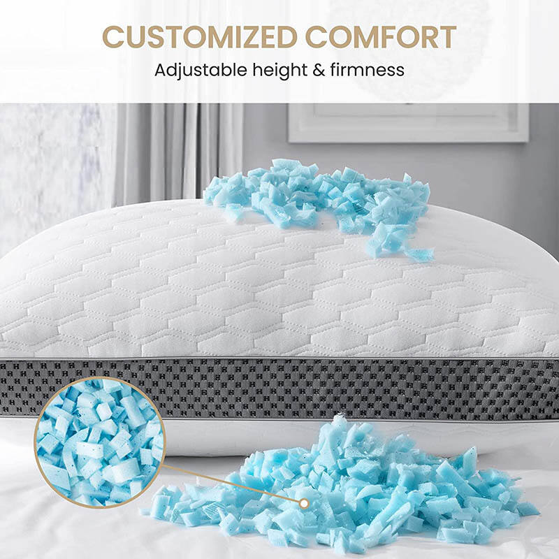 Wholesale soft 5 Star Hotel Premium Cooling Gel Shredded Memory Foam quilted pillow hilton details