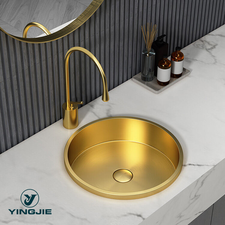 Modern Luxury Stainless Steel Golden Bathroom Sinks SUS304 Semi Counter Sinks Wash Basins for Hotel