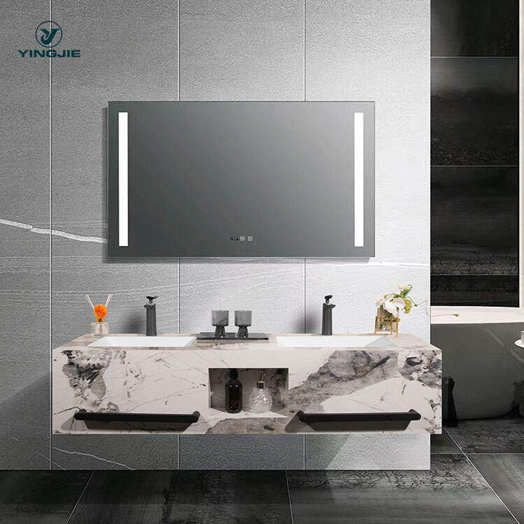 Wall-hung double Sintered Stone basin with double towel rack for bathroom