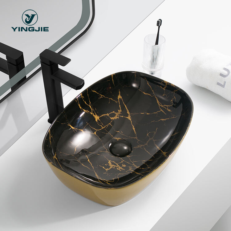 sanityware natural black gold marble luxury golden color bathroom wash sink handmade wash basin