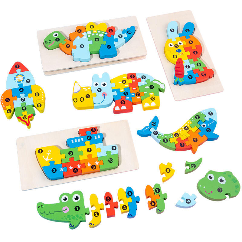 Custom wooden puzzle Toys Toddler Learning Cognitive Animal Digital Puzzle Toys Early Educational 3D Wooden Puzzles Toy