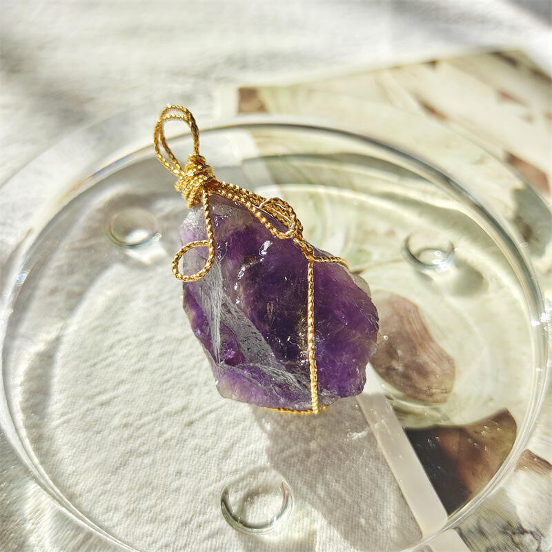 Natural Crystal Pendant Raw Crystal Stone Agate Amethyst Rough Rose Quartz Pendant factory