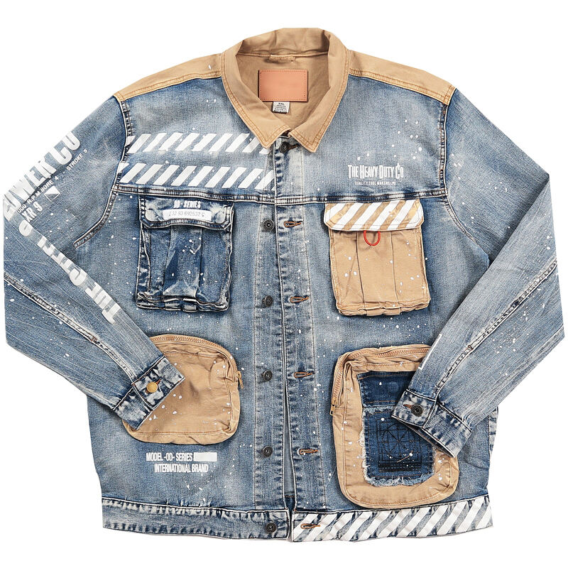 DiZNEW Acid Washing Men Denim printed jean Jacket vintage for men supplier