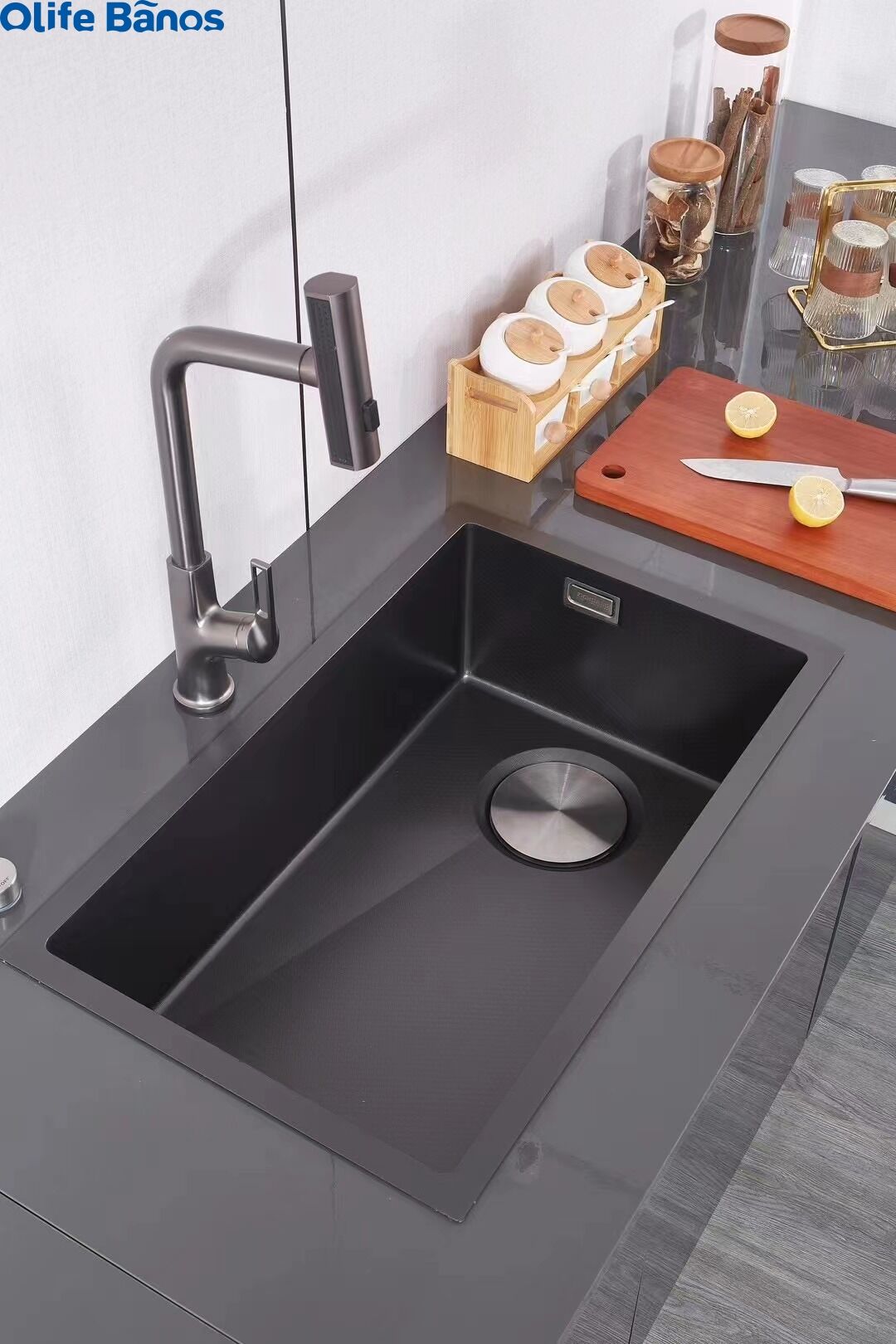 Olife Banos Simple Design Durable Wear-resistant Under Counter Nano Black Big Single Bowl  Kitchen Sink  Lavabo manufacture