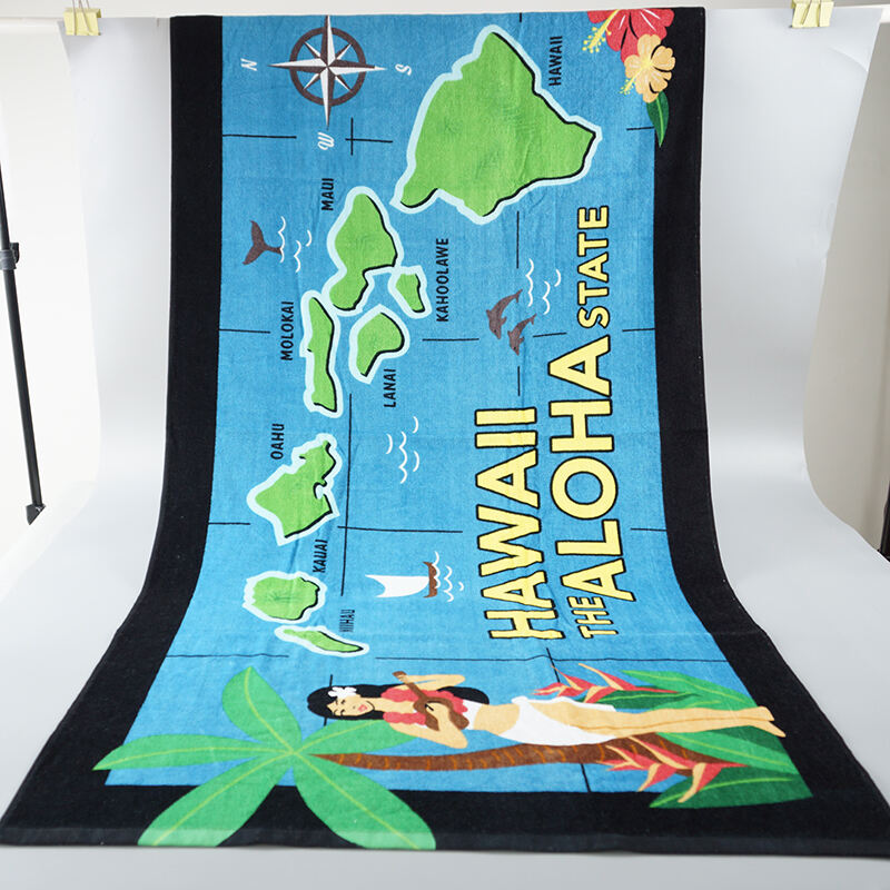 Eco friendly towel 100 cotton cabana beach towel dimensions 75*150cm custom logo velour fabric factory