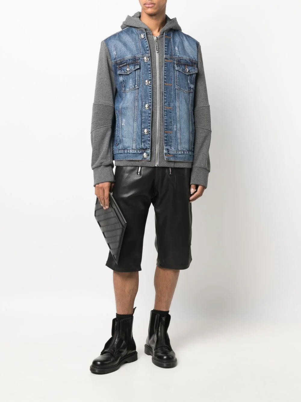Wholesale Custom Logo Vintage Men's Casual Cotton Patchwork Long Sleeve Hooded Single Breasted Denim Men's Jacket factory