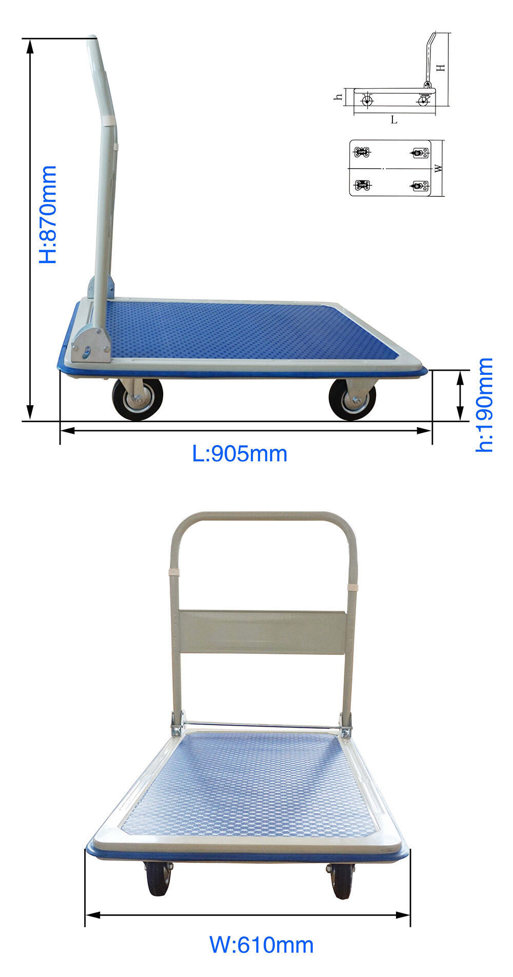 PH300 Platform Hand Truck, Folding Push Hand Dolly Cart for Loading and Storage, with 5" Caster Wheel, 300kg Load Capacity manufacture