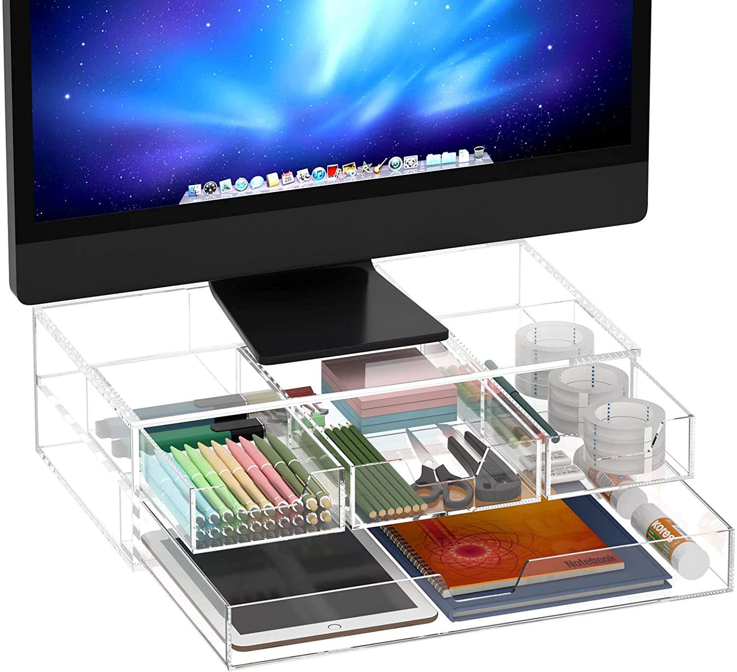 Wholesale factory supply acrylic laptop stand Acrylic Monitor Stand with Drawer details