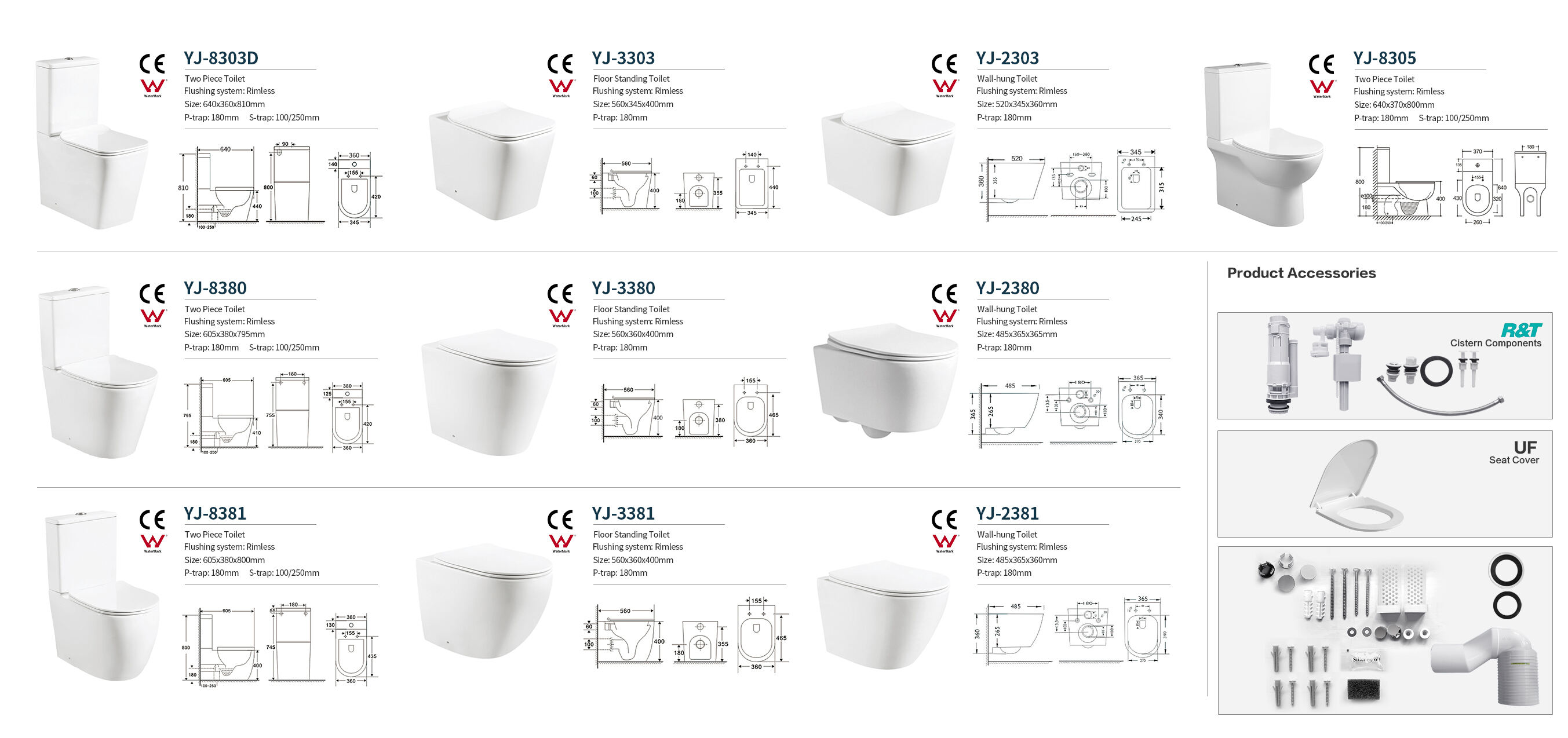 Watermark CE Rimless Washdown Water Closet P-trap Commode australian standard Ceramic Two-Piece Toilet manufacture