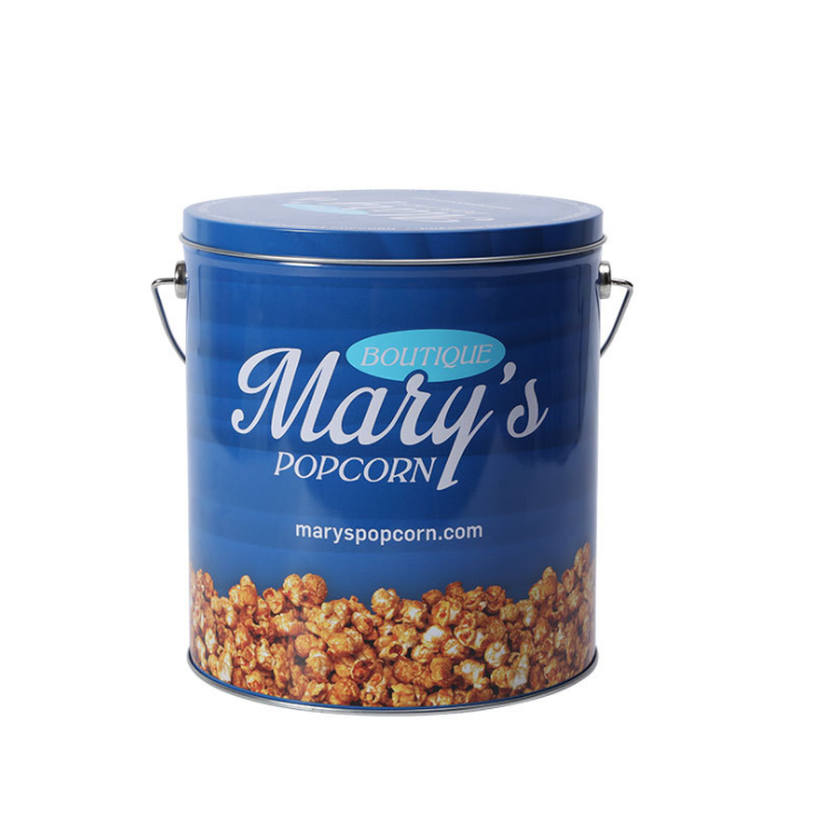 Christmas Gift Metal  Food Popcorn Bucket Tin Containers Handle Bucket Tin Can For Popcorn Packaging details