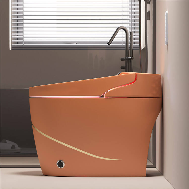 Floor Mounted Ceramic Automatic Toilet Bowl Bathroom Water Closet Orange Gold Smart Toilet Intelligent Wc Toilet supplier