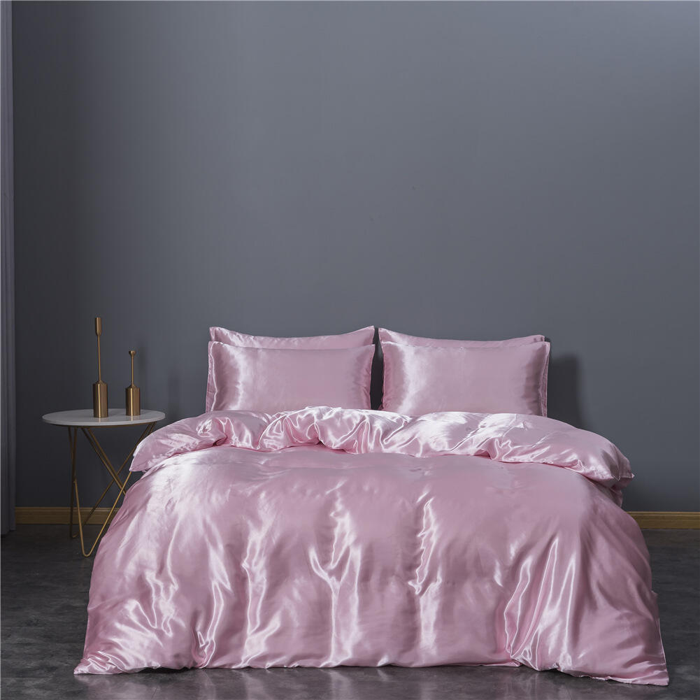 wholesale solid color imitated Silk luxury satin 3pcs comforter bedding set details