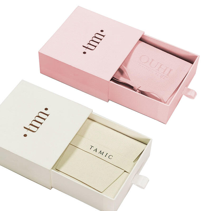 Custom Small Pink Paper Cardboard Ring Drawer Packaging Jewelry Box And Bag With Logo Printed