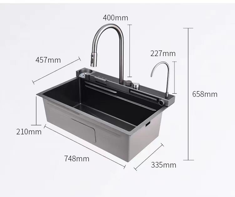 White One Piece  Waterfall Faucet 304 Stainless Steel Large Single Slot Bionic Honeycomb Black Wash Basin Kitchen Sink manufacture