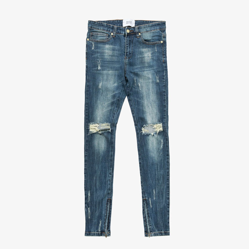 DiZNEW Wholesale Skinny Jeans Ripped Broken Wash Denim men's Pants