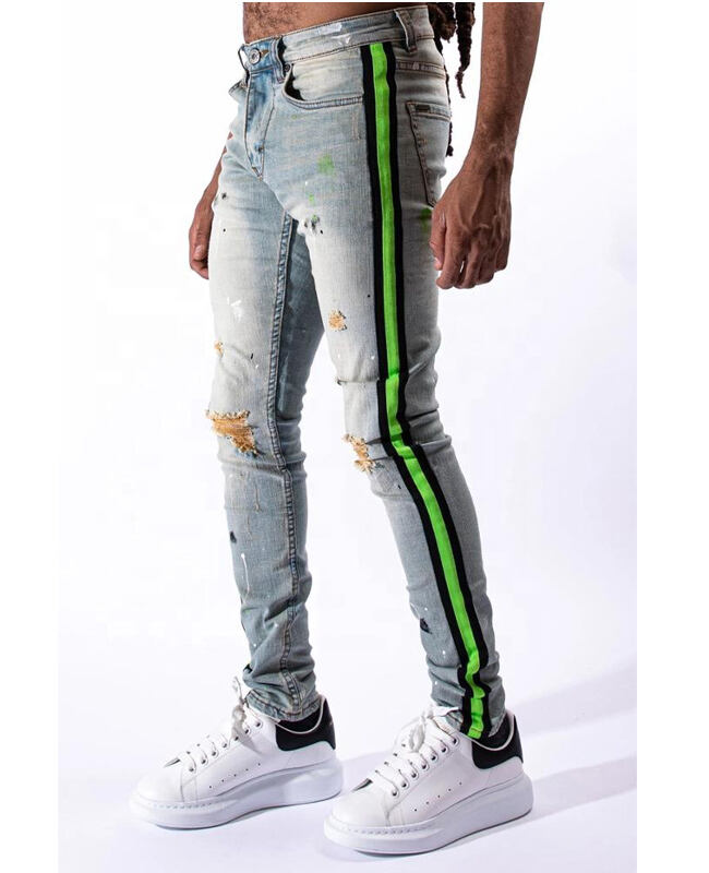 DiZNEW man pantalones jeans custom striped slim fit mens denim jeans details