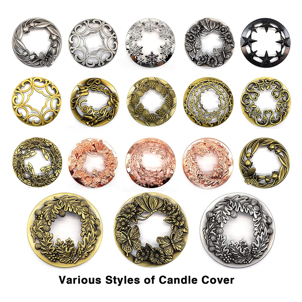 Wholesale Metal Hollow Candle Topper Cover Glass Scented Candle Jar Zinc Alloy lid Candle Topper factory