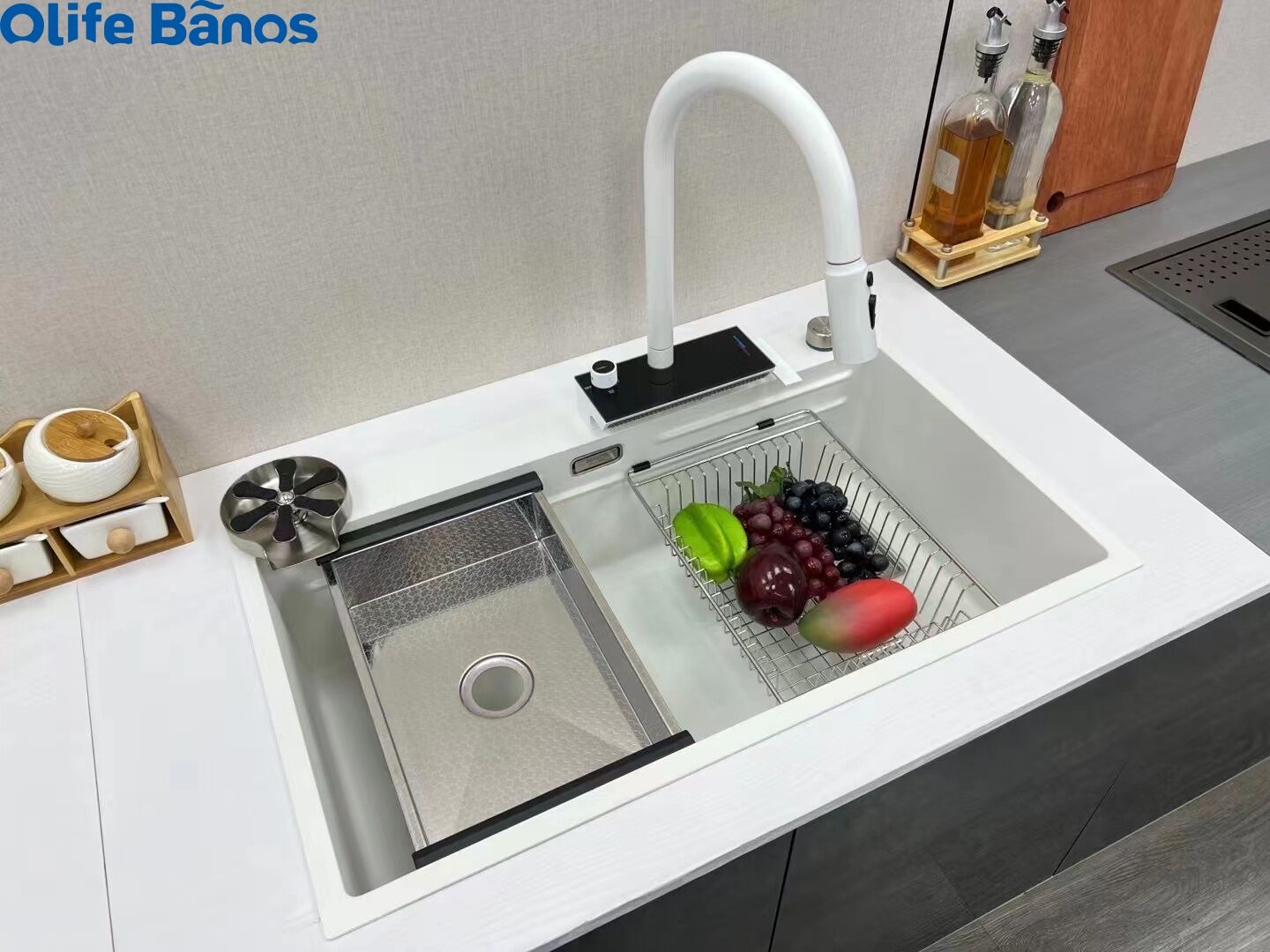 White Nano  Stainless Steel Sink Water Power Generation Waterfall Rain Dance Faucet Kitchen Sink With Digital Display manufacture