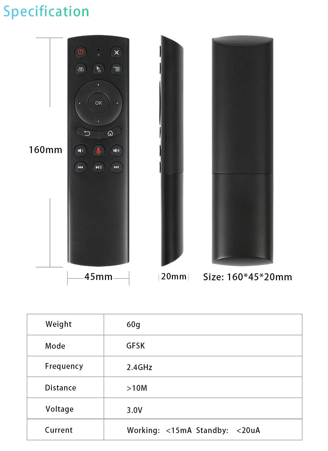 G20S Voice Remote Control Fly Air Mouse 2.4G Wireless Microphone Remote with 6 axis Gyroscope optional supplier