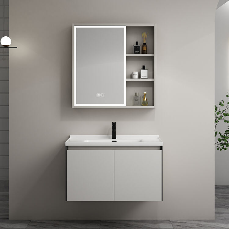 wall mount vanity plywood bathroom side cabinet with slab basin sink manufacture