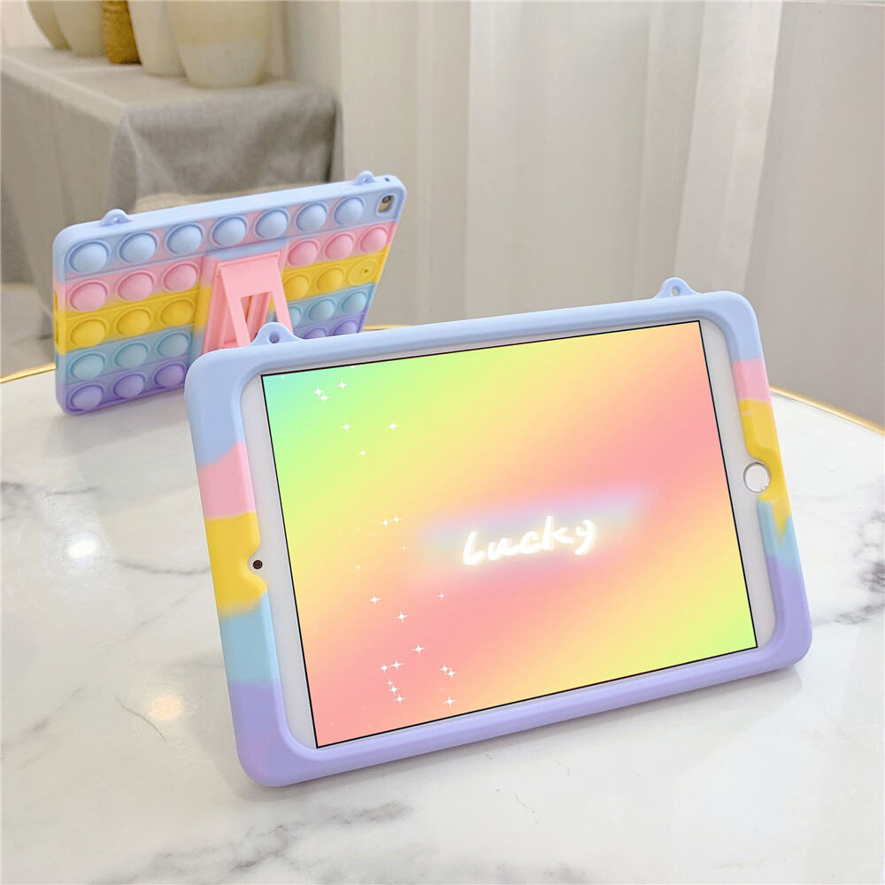 Laudtec 2021 Hot Selling Rainbow Colorful Push Bubble Silicone Protective Tablet Case With Holder For iPad factory