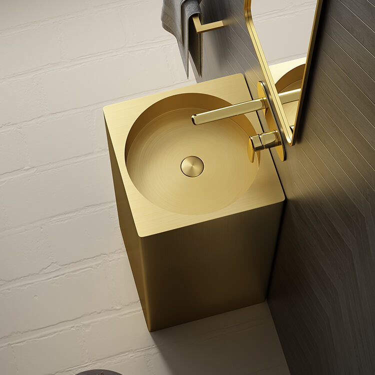 Big Size Square Bathroom Renovation Decoration Gold Color Square Shape Pedestal Wash Basin for Hotel Villa supplier