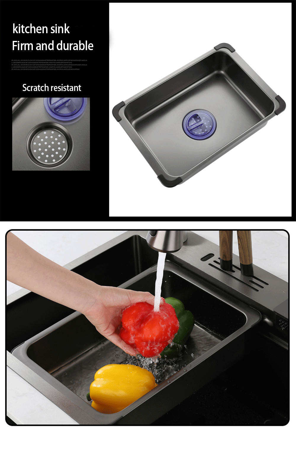 30 Inch Kitchen Flying Rain Waterfall  Nano Large Single Slot 304 Stainless Steel Sink with Knife Holder details