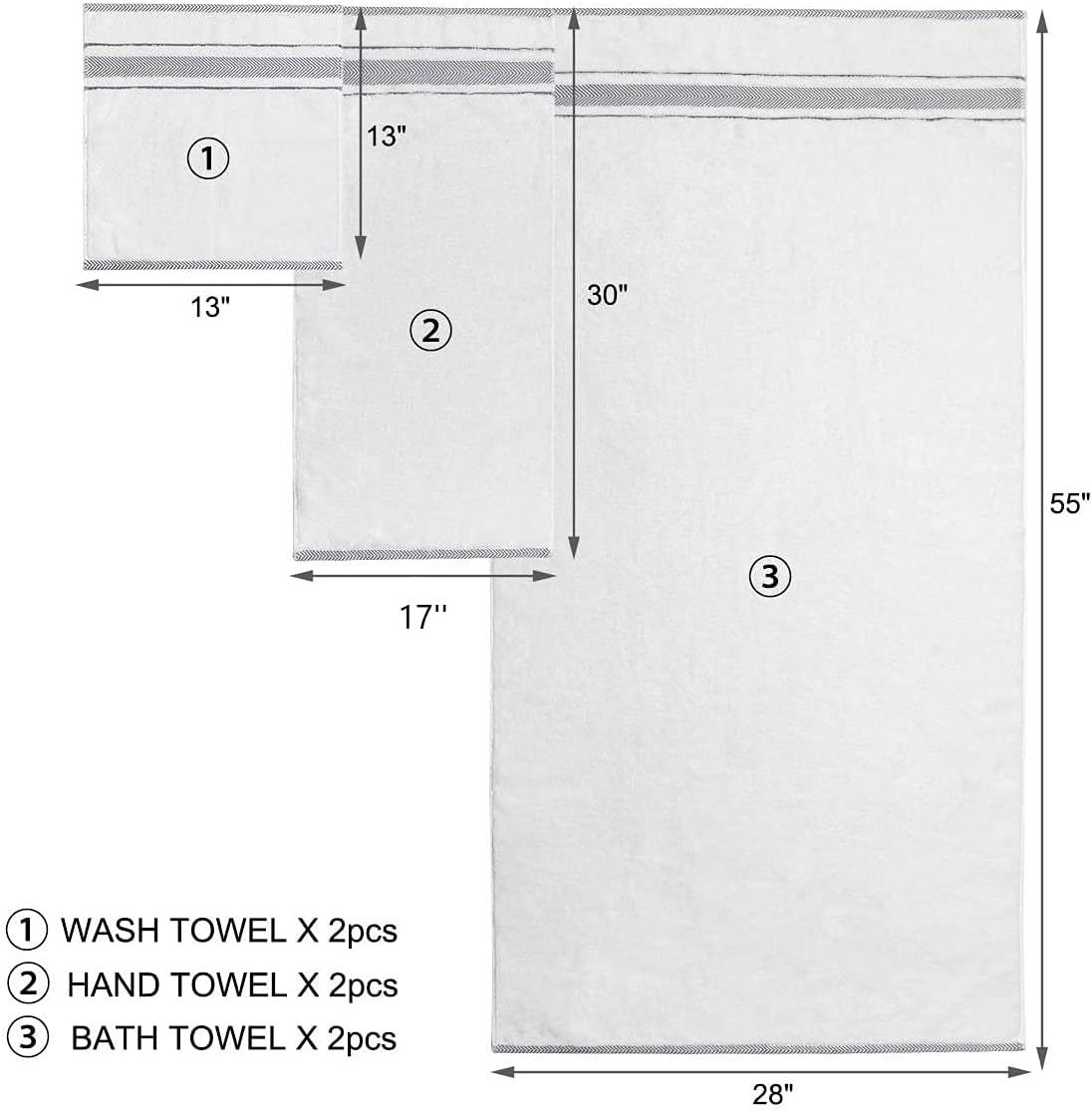 2024 New Home Hotel use 100% Soft Cotton Terry  Luxury White Grey 70x140cm Bath Hand Face Towel 3-pcs Sets Customizable manufacture