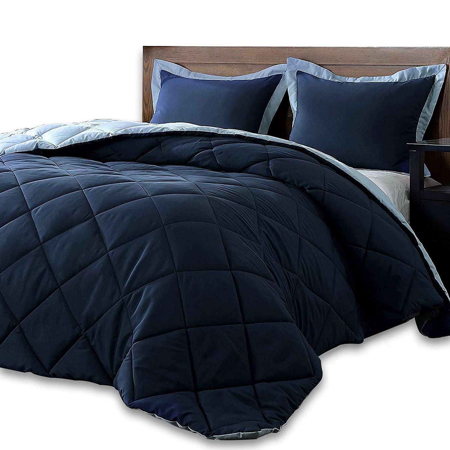 Lightweight solid comforter set down alternative reversible quilt with 2 pillow shams factory