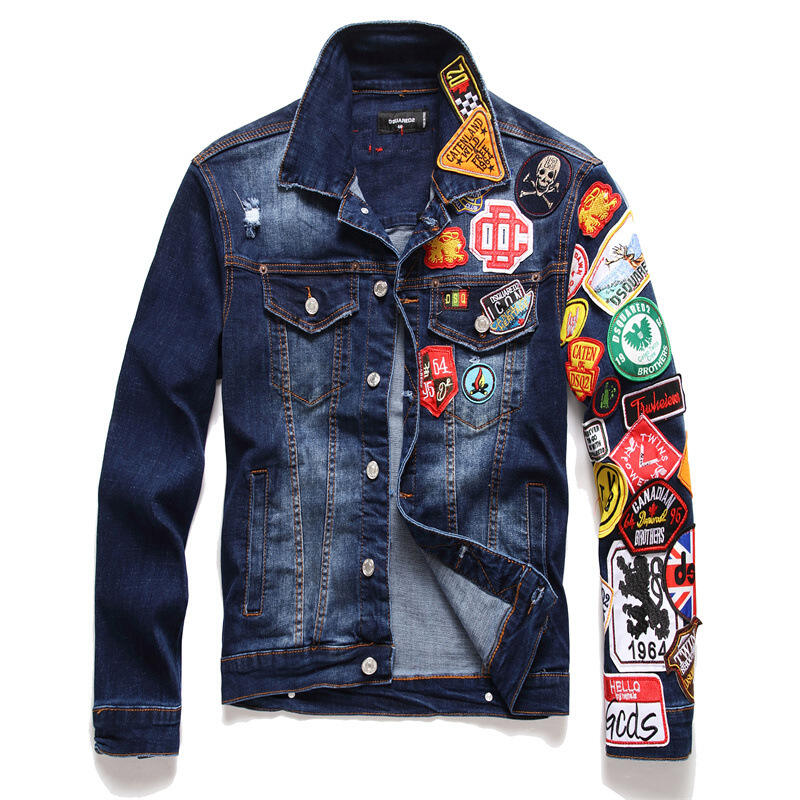 2023 Custom High Quality Fashion Fall Casual Vintage Ripped Blue Man Men's Jackets Denim Mens Jean Jacket manufacture