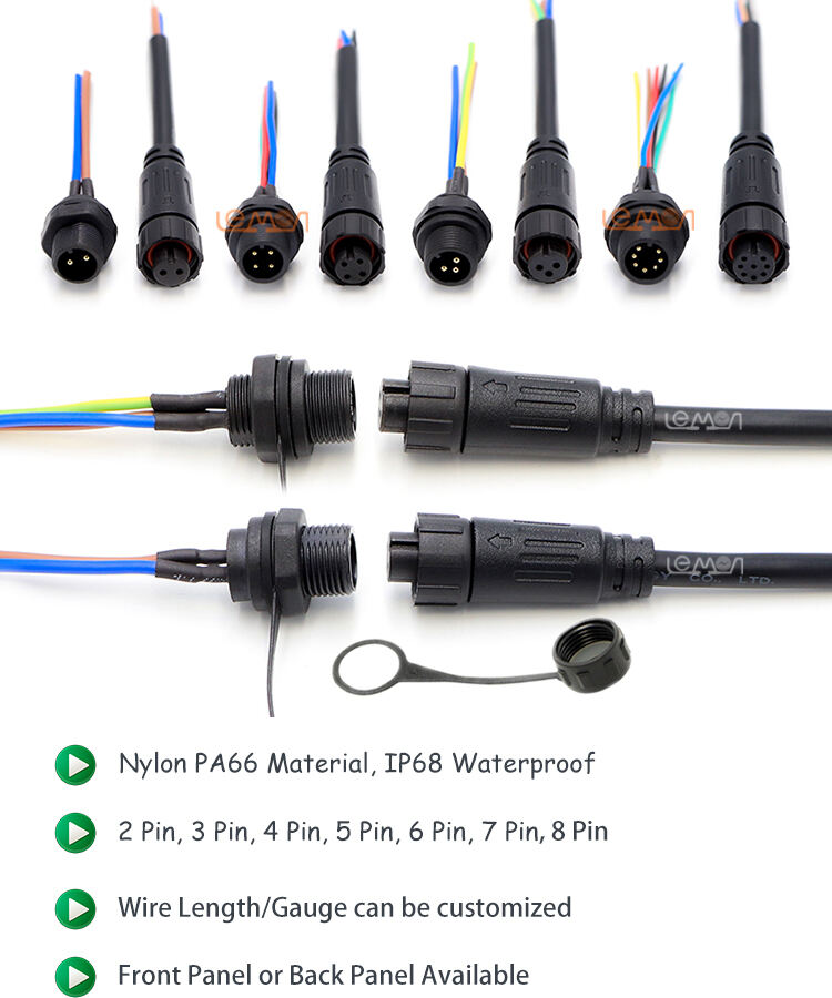 M12 Outdoor led lighting waterproof connector cable standard circular 2 pin connector manufacture