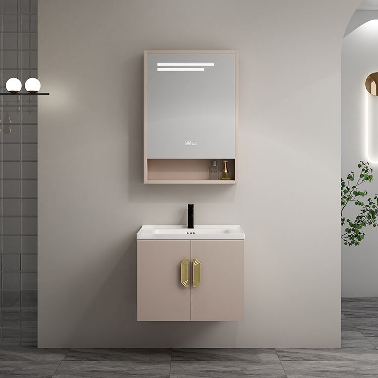 hotel modern design mirror plywood bathroom vanity with hand wash basin in high quality manufacture