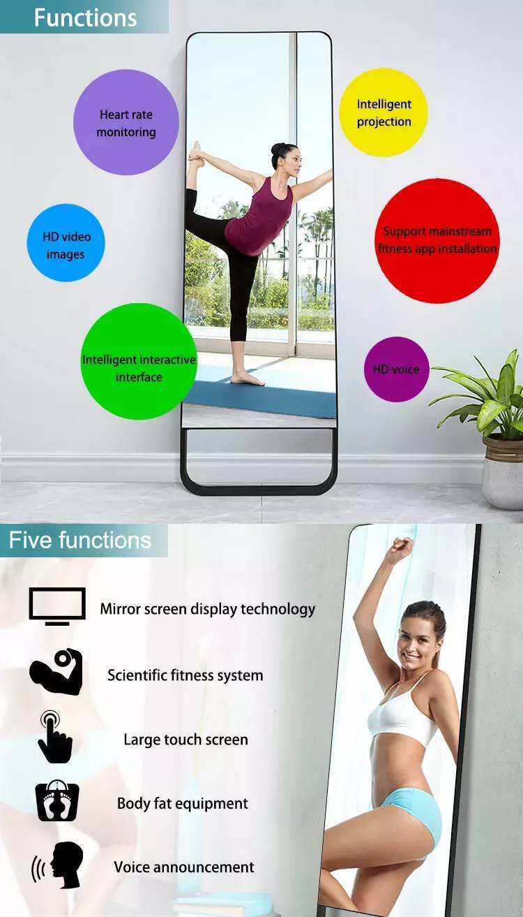 Smart home exercise mirror Android/Window smart fitness mirror AI artificial intelligence smart Gym Yoga dance Exercise mirror supplier