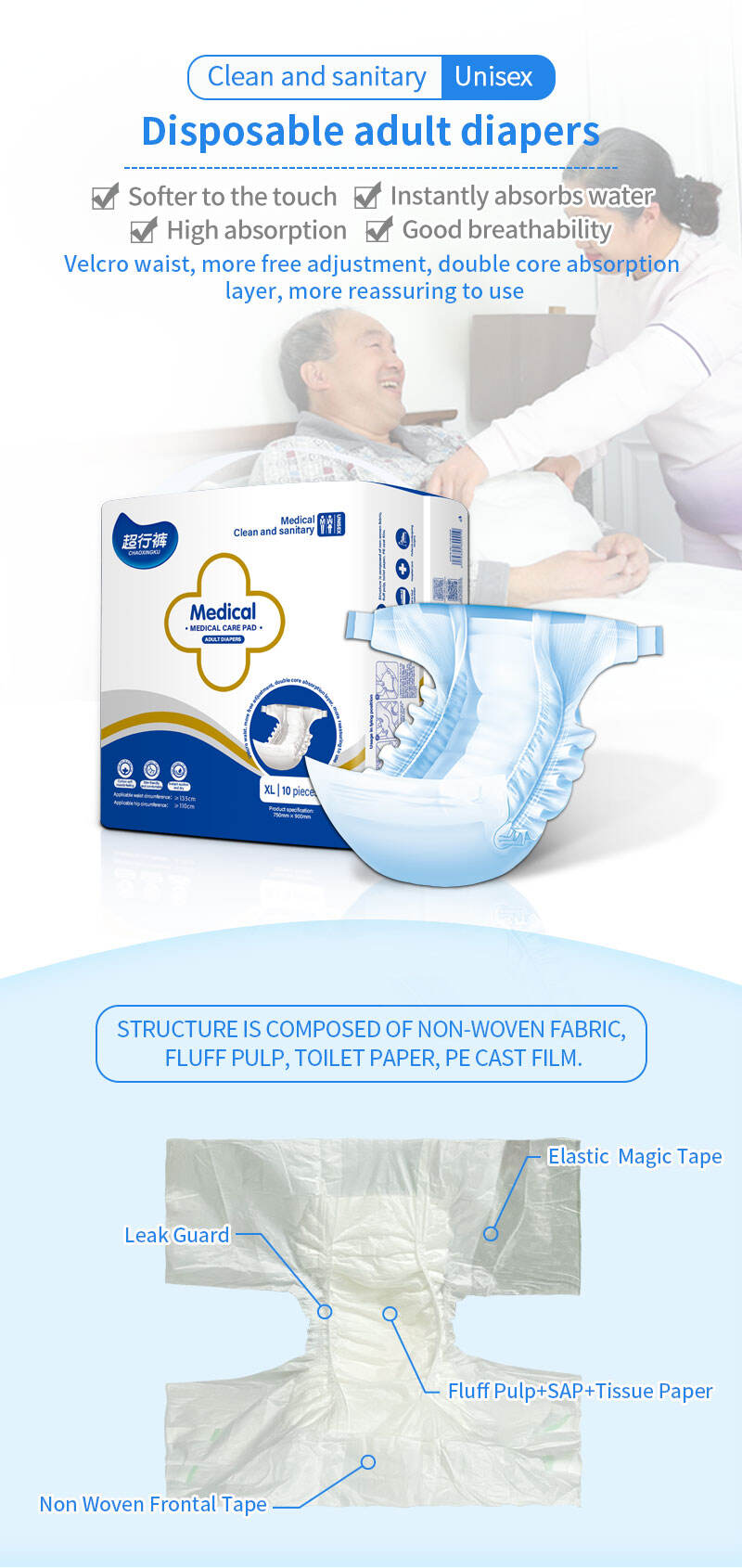 Pantalons anti-fuite, sous-vêtements d'incontinence, culottes jetables pour adultes, culottes comme les détails des couches